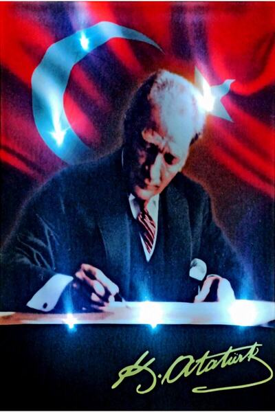 Haki Alışveriş Dünyası Atatürk Işıklı Led Tablo 45x65 Cm Kanvas Pil + Asma Aparatı