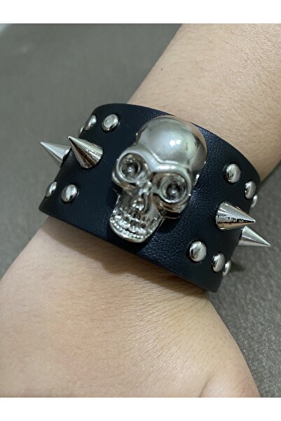 Aksabeltchokers 4.cm gotik metalci kuru kafalı çivili Bileklik 20.cm