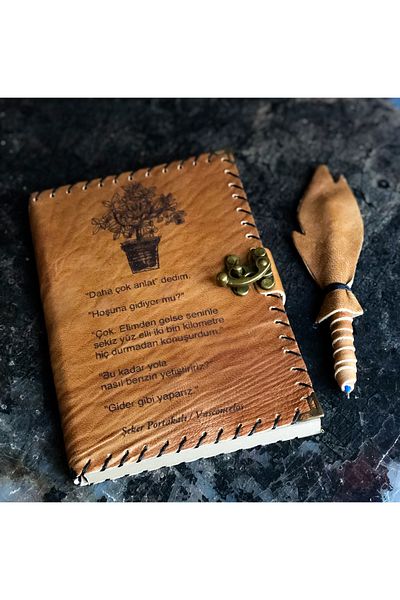 zarif atölye Candy orange detailed leather gift notebook