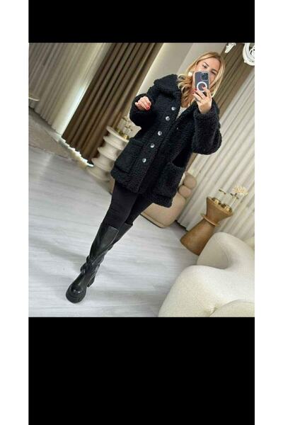 GENÇ MODA Oversize Düğmeli Yakalı Astarsız Içi Dışı Welsoft Peluş Ceket