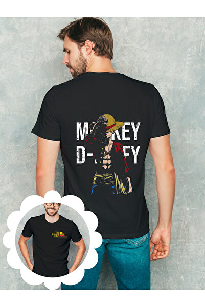 AEMİ Tricou supradimensionat unisex Black Monkey D Luffy, imprimat într-o sin...