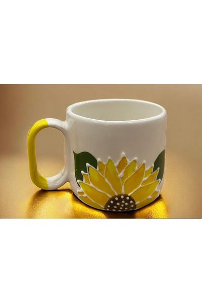 SeraCEY Handmade Embossed Ceramic Mug with Sunflower Pattern