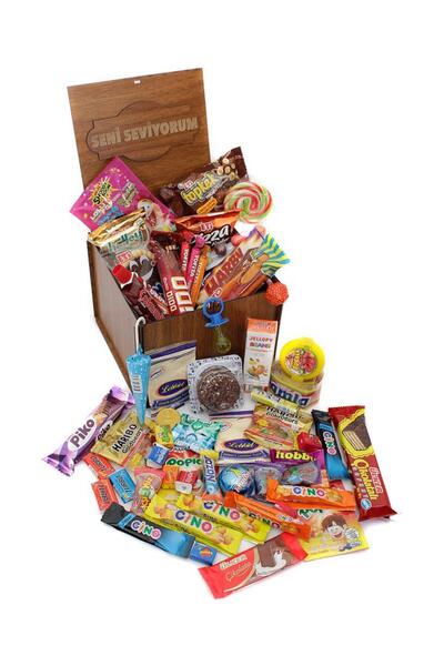 Nostaljik Lezzetler Nostaljik Bakkal Ahşap Hediye Kutusu Orta Boy ( Seni Sevi...