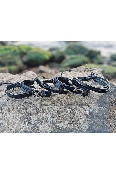 BSN Sailor Hook Rudder Genuine Leather Bracelet (5 PIECES)