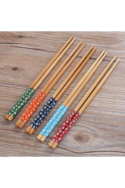 Nostaljik Lezzetler Chopstick Japanese Chinese Chopsticks 5 Pairs Washable Bamboo