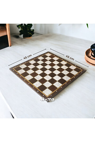 Star Satranç Tahtası Sehbası Ahşap Sedef Desenli 45x45 cm Dama Tahtası Vernik...