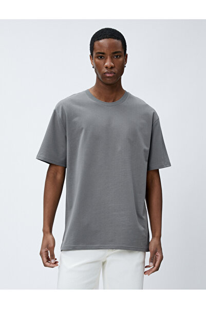 Koton Základní oversize tričko s krátkým rukávem a výstřihem z bavlny