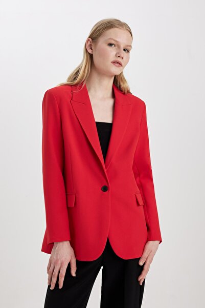 DeFacto Oversize Wide Fit Buttoned Basic Plain Red Blazer Jacket X0017Az24Sm