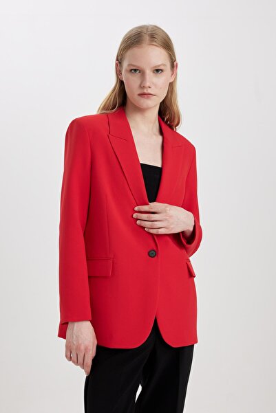 DeFacto Oversize Wide Fit Buttoned Basic Plain Red Blazer Jacket X0017Az24Sm