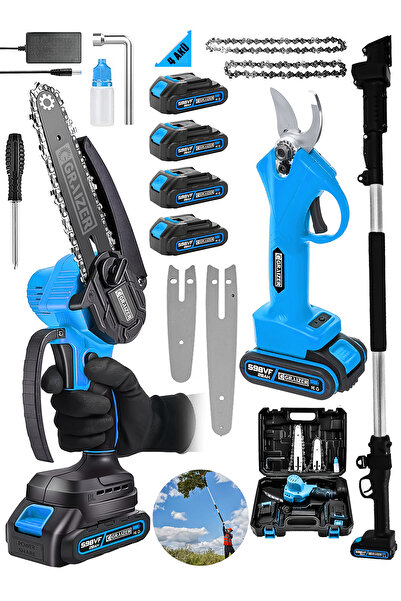 Graizer Alman 598 Vf 20 Ah 2 Li Set 4 Akülü Şarjlı Ağaç Dal Kesme Budama Makası Testere Teleskopik Hediyeli