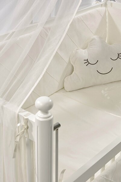 Meltem Smart Mondo Anne Yanı Ahşap Sallanır Beşik 60x120 cm (beyaz-motto ekru)