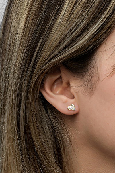 Nereze 925 Ayar Gümüş Gold Kaplama Minimal Kalp Küpe