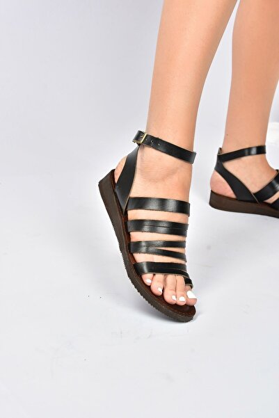 Fox Shoes Schwarze Damensandalen aus echtem Leder K374680403