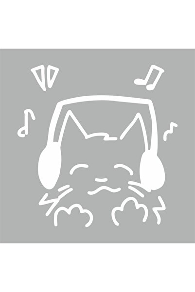 Reysa Tasarım ملصق قطة يستمع إلى الموسيقى مقاس 20 × 20 سم باللون الأبيض