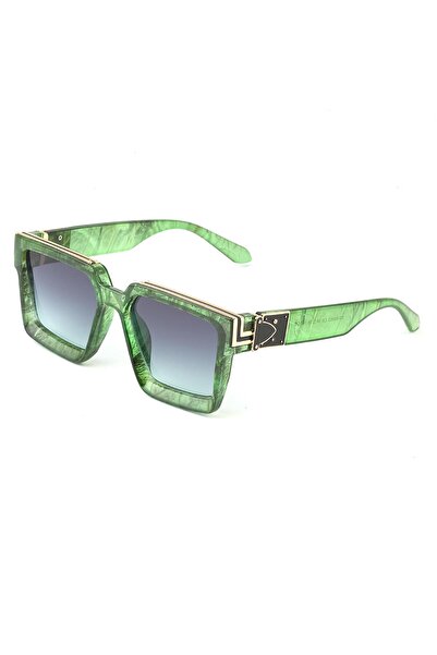 Angel Eyes Square Design Leaf Patterned Frame Black Glass Women's Sunglasses