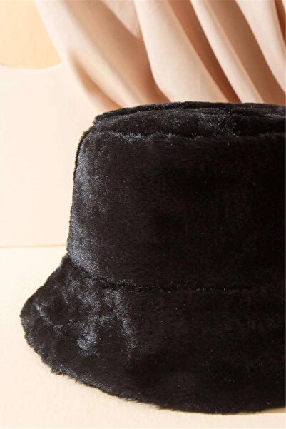 BAHELS Μαύρο βελούδινο καπέλο κουβά με απαλή υφή