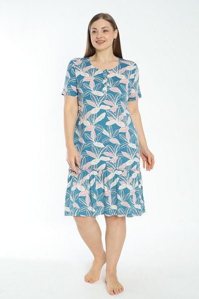 İntensive print pocket skirt pleated button plus size short-sleeved dress