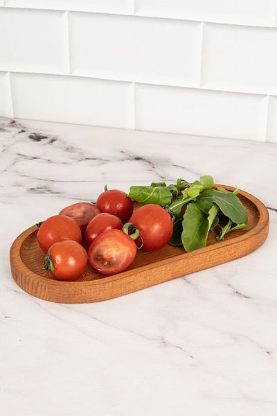 DNS HOME Natural Wooden Presentation Tray Stand Serving Snack Breakfast Oil Pot 25x12,5 Cm