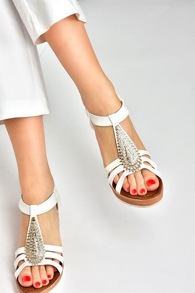 Fox Shoes White Stone Wedge Heeled Daily Women's Sandals M258316109