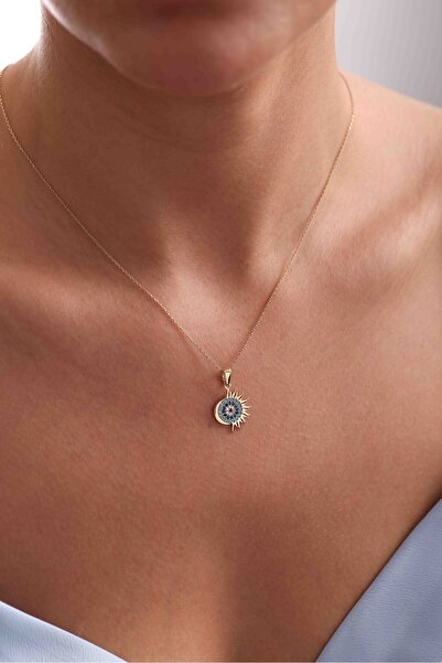 Gianfranco 14 Ayar Altın Taşlı Göz Kirpikli Kolye Ucu