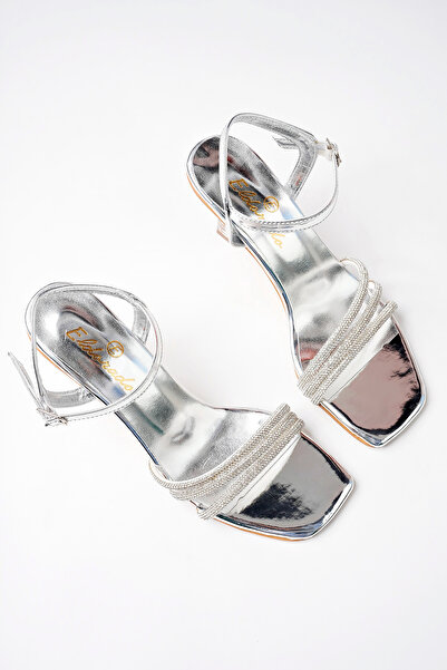 meyra'nın ayakkabıları Women's Silver Mirror Stone Champagne Heeled Shoes
