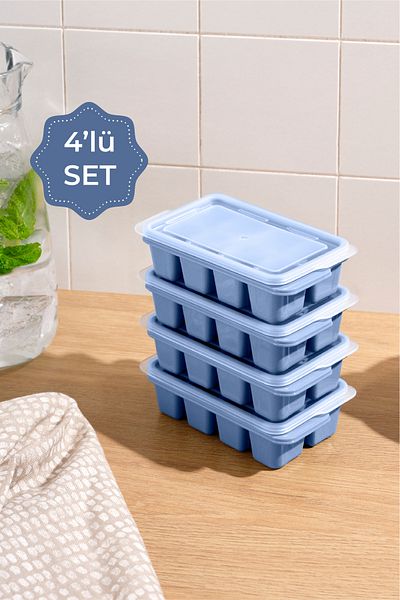 Vienev 8 Compartment Blue 4-Piece Clear Lid Ice Mold