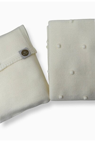 Miel Triko Örgü Minik Ponponlu Bebek Battaniyesi