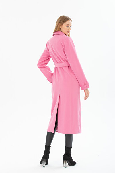 Pitti Women's BBQ PINK Stamped Buttoned Belted Pocket Coat 70607