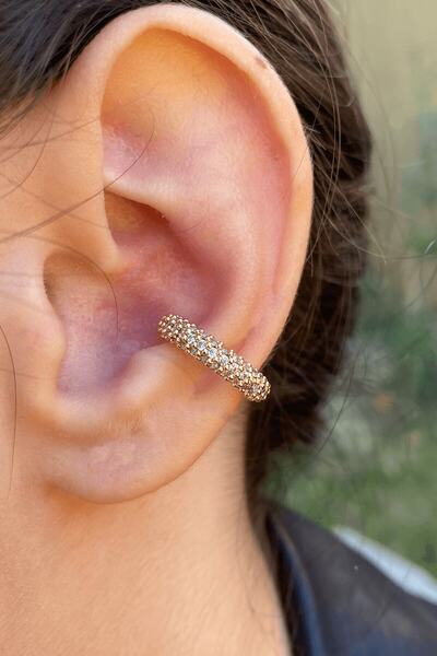 Ressia Altın Kaplama Zirkon Taşlı Halka Kıkırdak Küpe