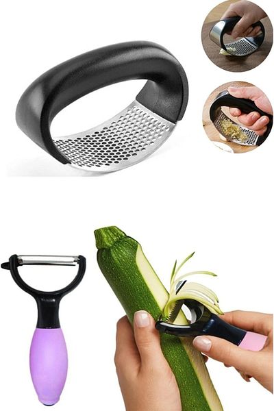 Hilamingo Home Garlic Press with Handle + Chubby Peeler