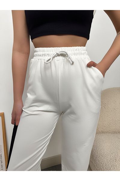 schlank Γυναικείο λευκό παντελόνι Jogger με ελαστικό ψηλόμεσο