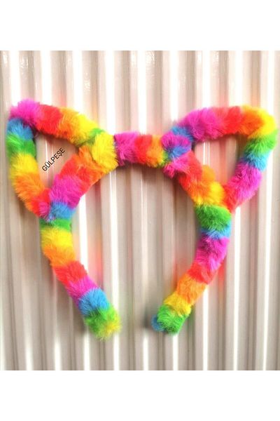 GÜLPEŞE Rainbow Cat Eared Plush Crown Glpş54098