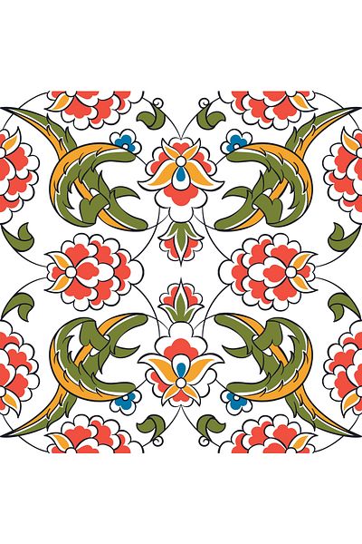 Dekoros Ottoman Tile Motif Adhesive Foil, Green Yellow Patterned Countertop Mofilya Coating Foil 0708