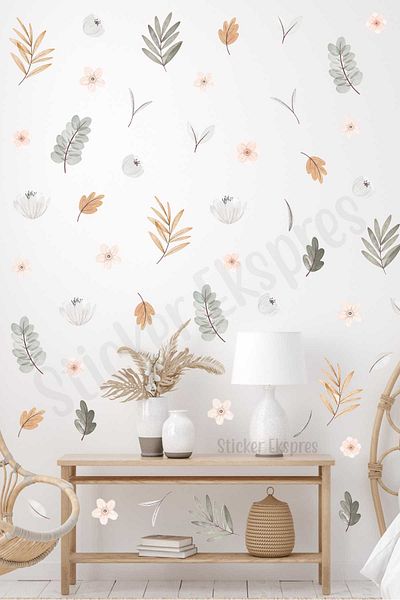 Sticker Ekspres Σετ αυτοκόλλητων τοίχου Boho Meadow Flowers And Leaves