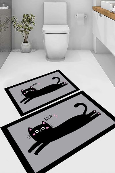 eco concept Toilet Set Cat Patterned Toilet Set Bathroom Mat 80x50 cm And 40x60 cm