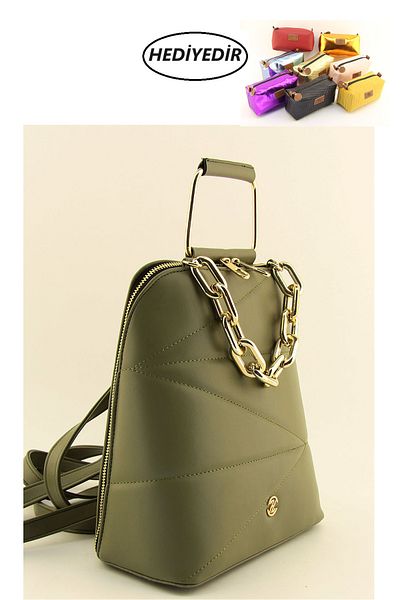 HNB Women's Khaki Quilted Molded Backpack (HANDBAG GIFT)