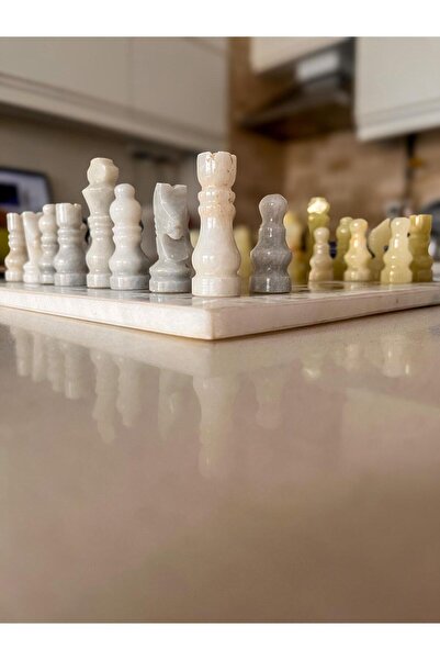 HANIMEFENDY Küçük Boy Doğal Mermer Satranç Takımı