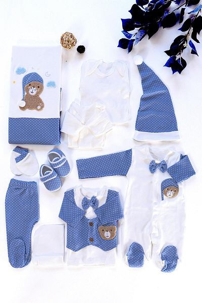 Sitilin Baby Boy Blue Luxury 10 Luxury Hospital Release Bodysuit Set STL6481