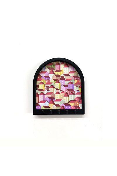 CajuArt Houses Dimensional Decorative Colorful Layer Key Hanger - Keychain Decor