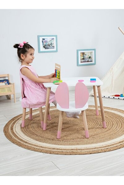 Bee Smart Bunny 1 Masa 1 Sandalye Montessori Çocuk Oyun Etkinlik Çalışma Masa...