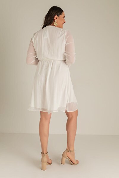 zks grup tekstil Κοντό σιφόν φόρεμα με λευκή γραμμή 105εκ