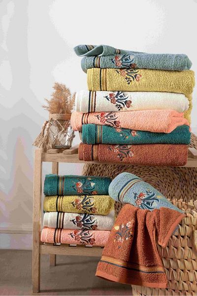 AYHANHOME Cotton Flora Set of 6 Jacquard Colored 50x90 Hand and Face Towels