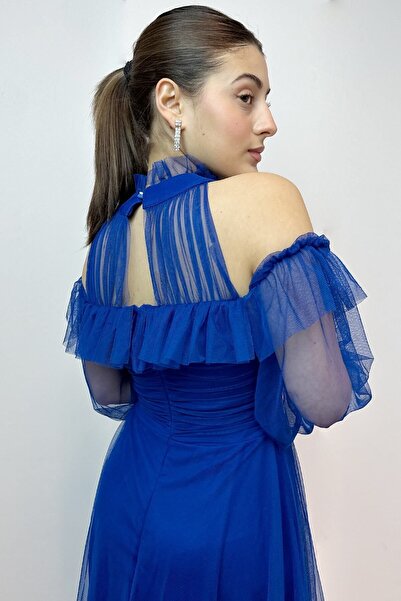 zks grup tekstil Saks Tulle Drapat Rochie de Seara Marime Plus