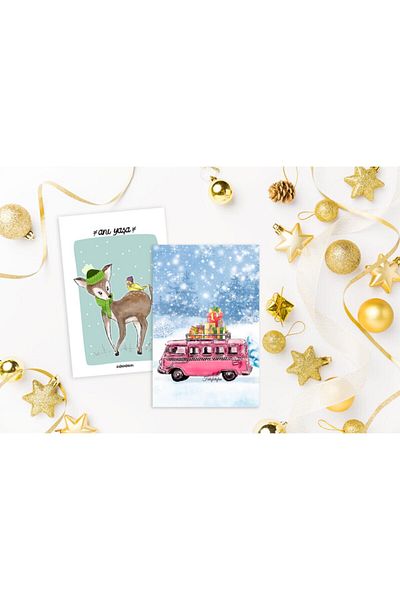 Fatofotofan Glitter New Year Cards Set of 5 and Envelope,