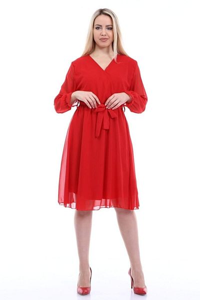 zks grup tekstil Rotes, zweireihiges, kurzes, gefüttertes Chiffonkleid in Übergröße