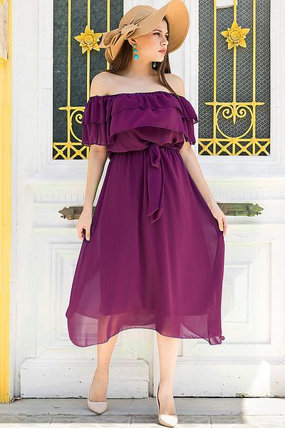 zks grup tekstil Φόρεμα σιφόν με βολάν Madonna Purple Plus Size