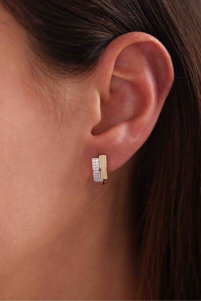 Gianfranco 14 Ayar Altın İşlemeli Taşlı Dikdörtgen 2 Parçalı Küpe