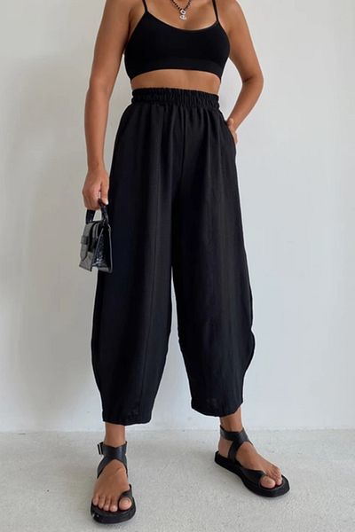My Blog Pantaloni negri Ayrobin Shalwar cu buzunare