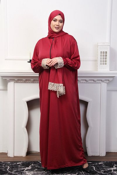 Kutay Collection فستان صلاة نسائي أنيق بلون سادة مع حجاب