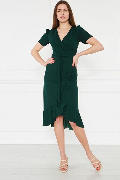 zks grup tekstil Φόρεμα με σμαραγδένια πράσινη ζώνη Valon Plus Size